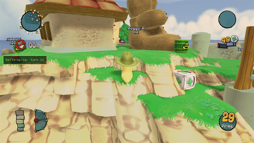 A worm on a cliff top, no debug drawing