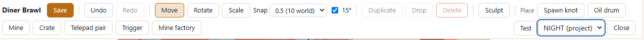 The Test button and its time-of-day selector, starting at the project’s NIGHT