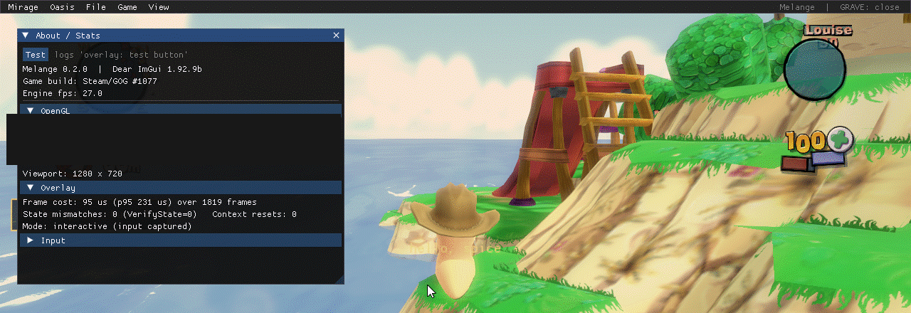 The in-game overlay, opened with the grave key