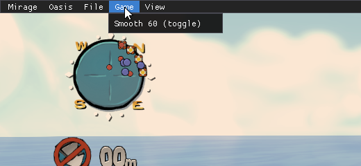 The “Smooth 60” item in the overlay’s Game menu (captured before 0.4, when it read “Smooth 60 (toggle)”; it now has a check mark while on)