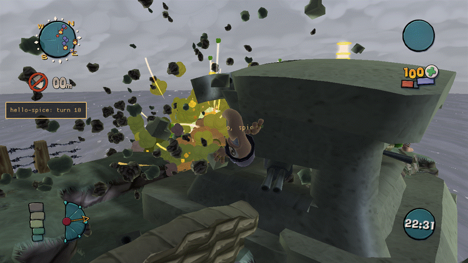 A second extra explosion from the same shot, queued via wum.sim.weapons.explode