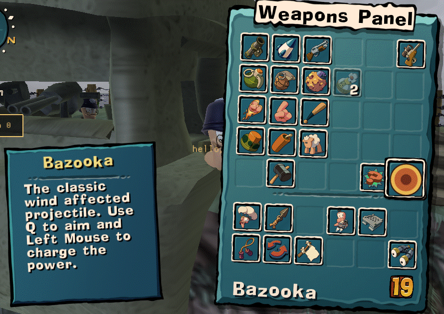 The weapon panel with the Mega Bazooka selected, showing its clone info card